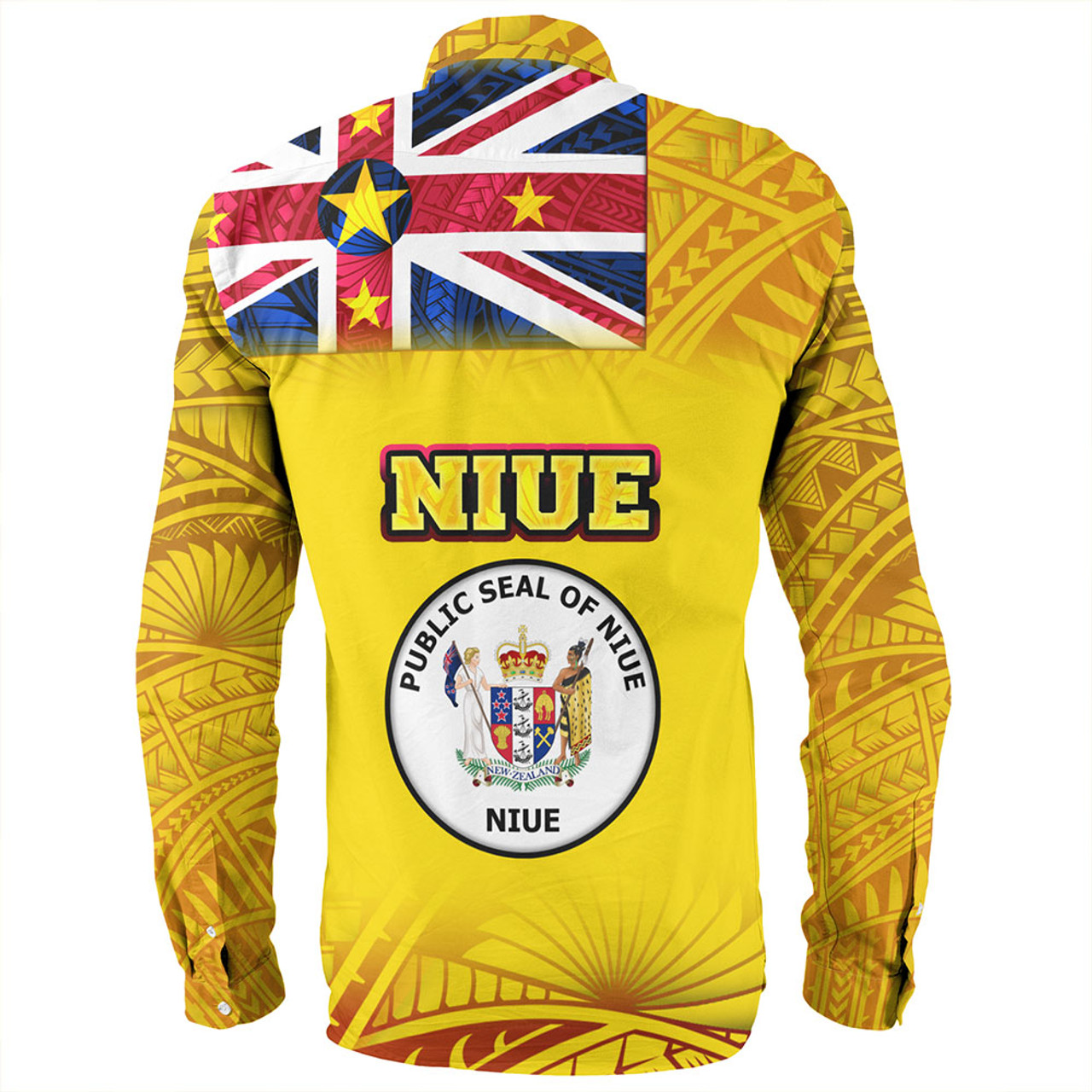 Niue Long Sleeve Shirt Flag Color With Traditional Patterns