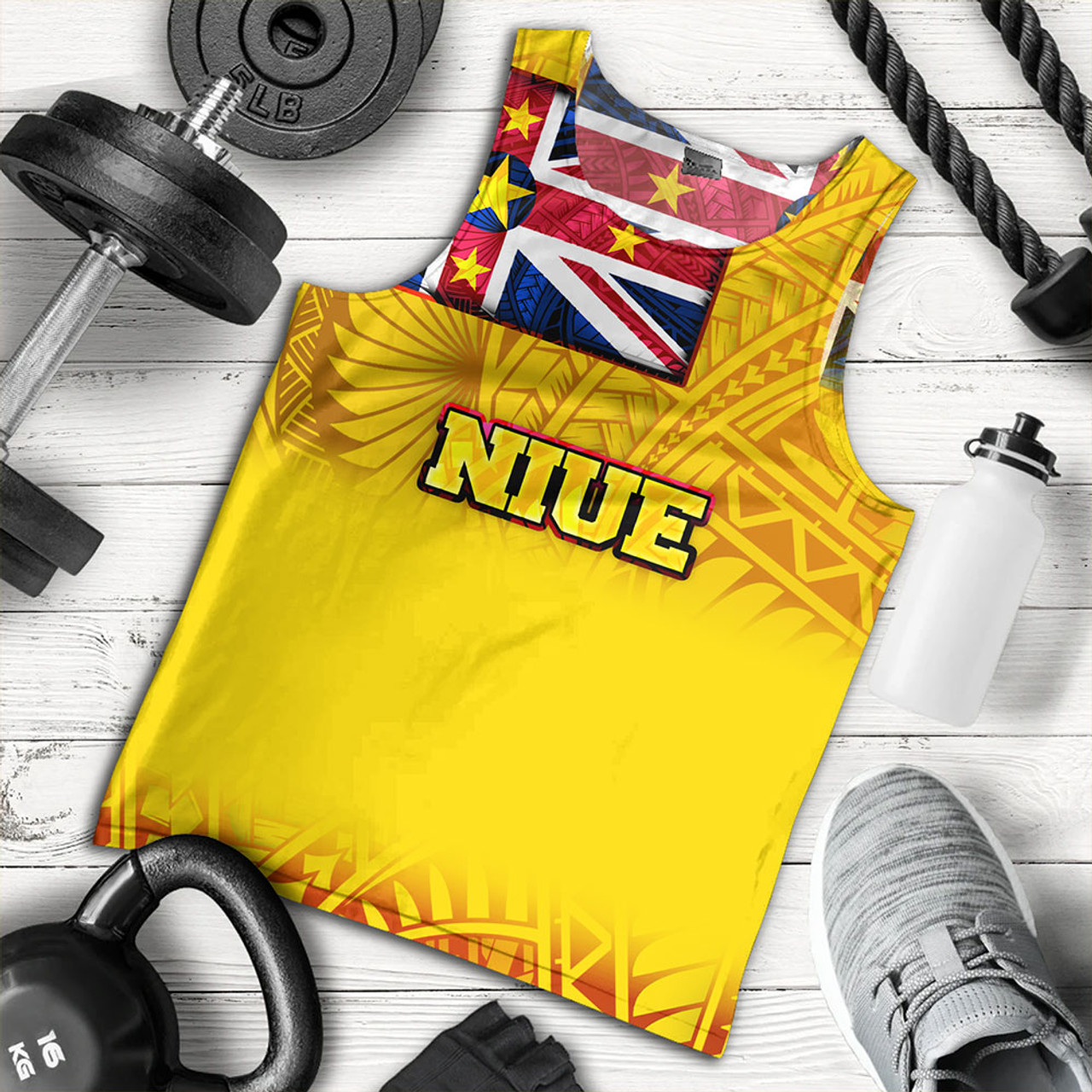 Niue Tank Top Flag Color With Traditional Patterns
