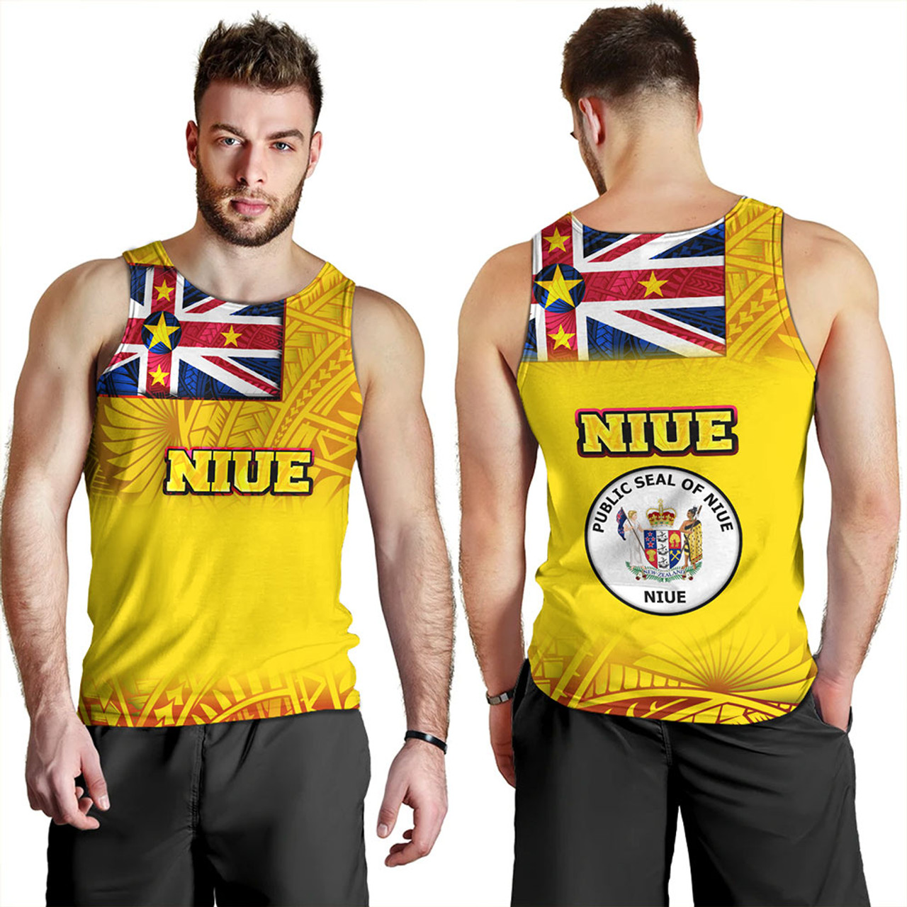 Niue Tank Top Flag Color With Traditional Patterns