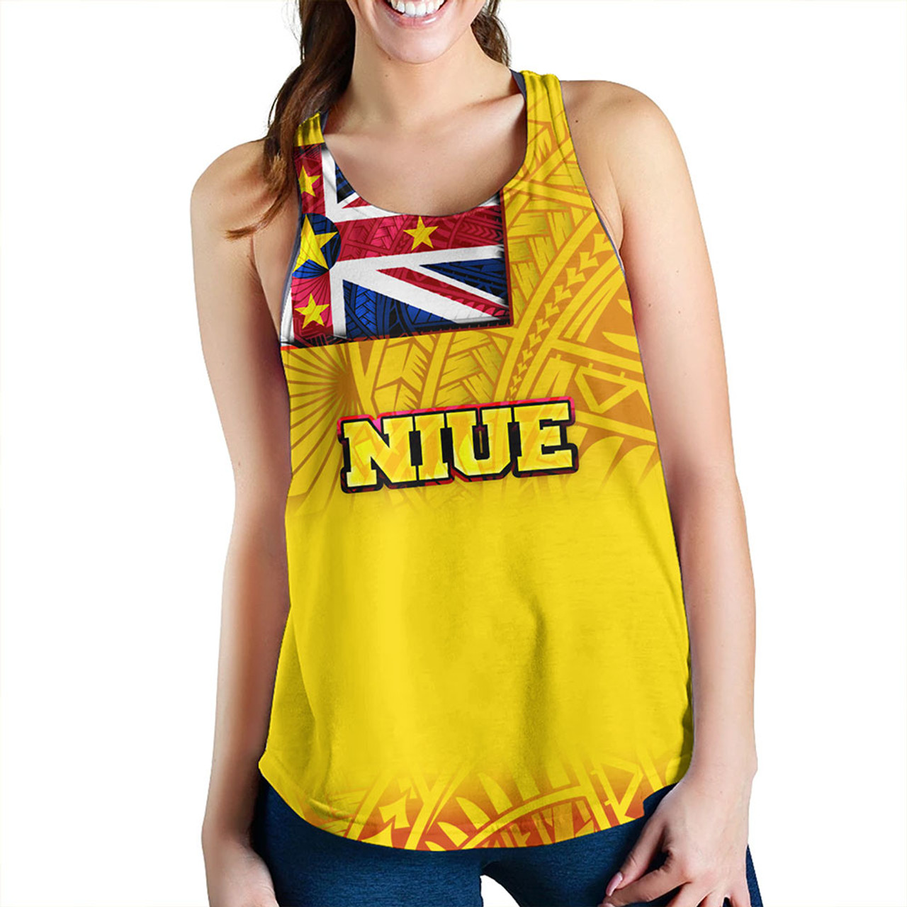 Niue Women Tank Flag Color With Traditional Patterns