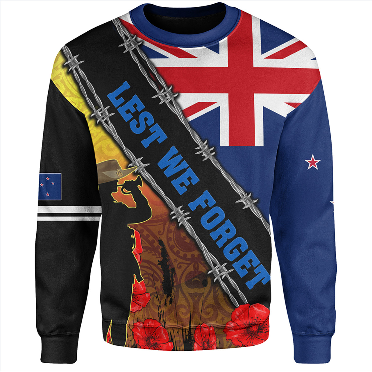 New Zealand Sweatshirt Lest We Forget Poppy Barbwire Style