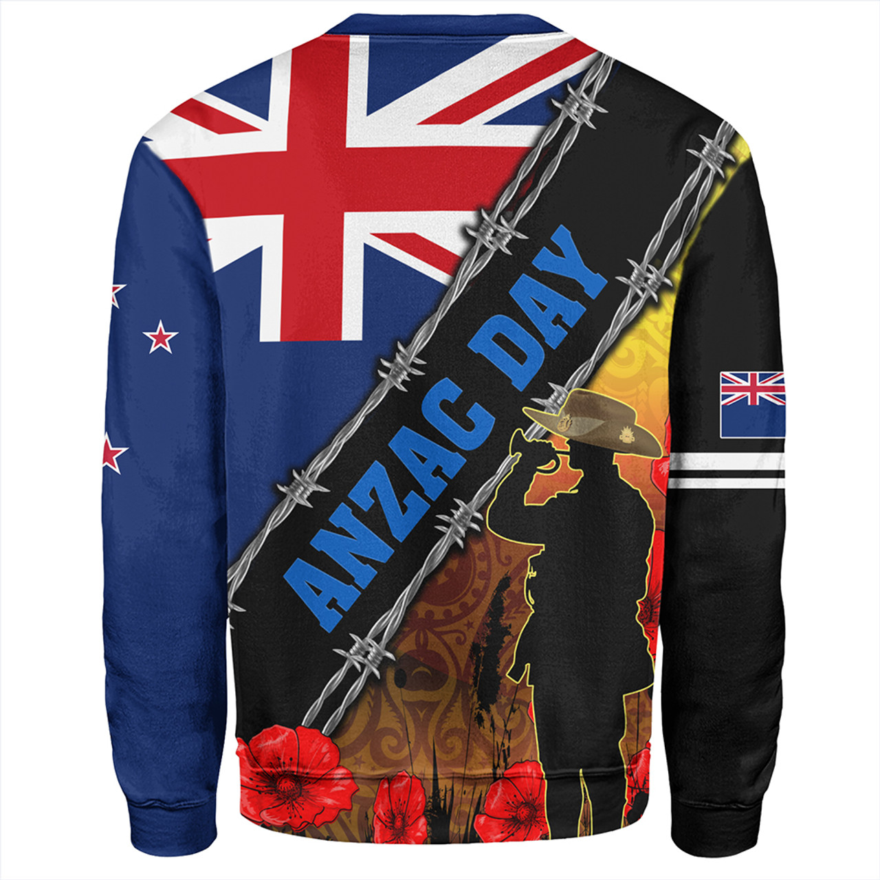 New Zealand Sweatshirt Lest We Forget Poppy Barbwire Style