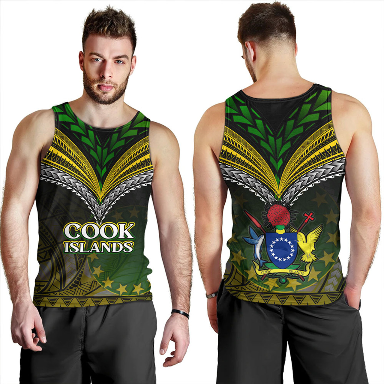 Cook Islands Tank Top Flag Color With Traditional Patterns