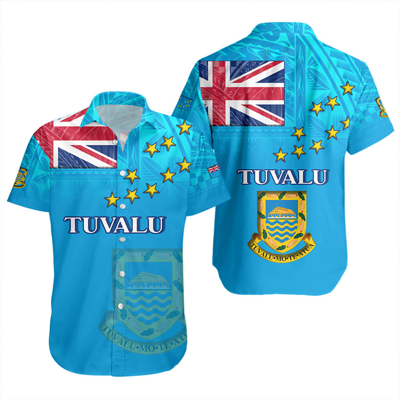 Tuvalu Short Sleeve Shirt Flag Color With Traditional Patterns