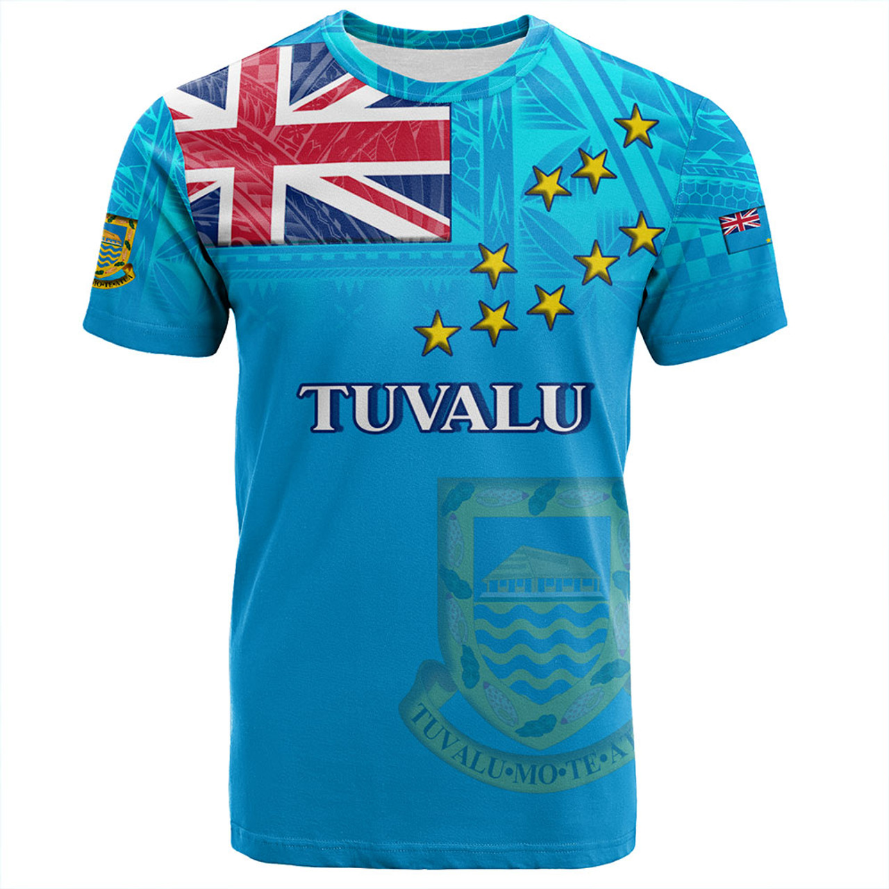 Tuvalu T-Shirt Flag Color With Traditional Patterns