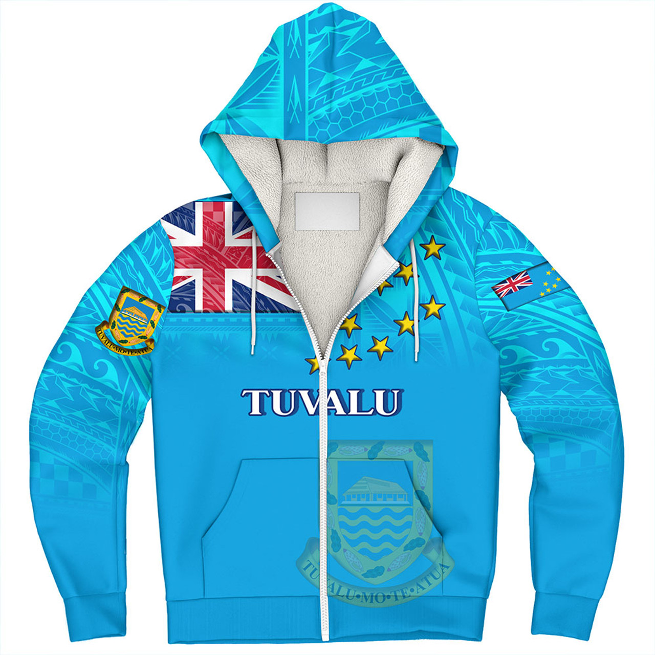 Tuvalu Sherpa Hoodie Flag Color With Traditional Patterns