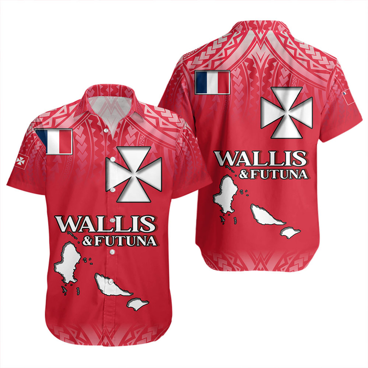 Wallis And Futuna Short Sleeve Shirt Flag Color With Traditional Patterns