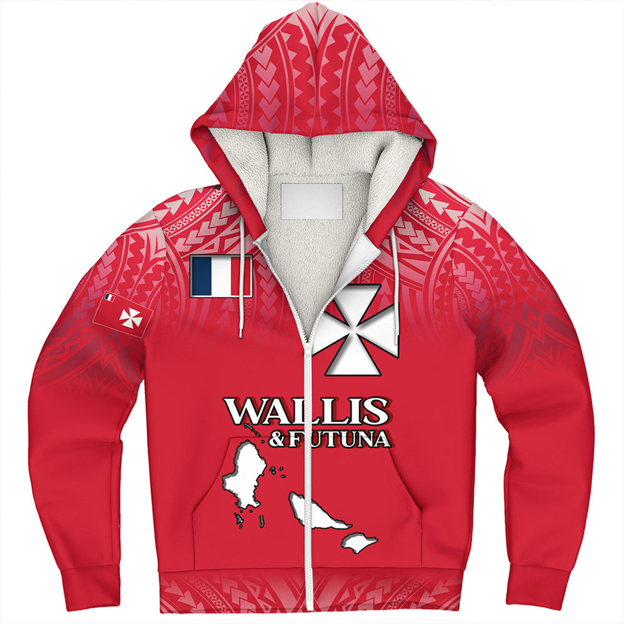 Wallis And Futuna Sherpa Hoodie Flag Color With Traditional Patterns