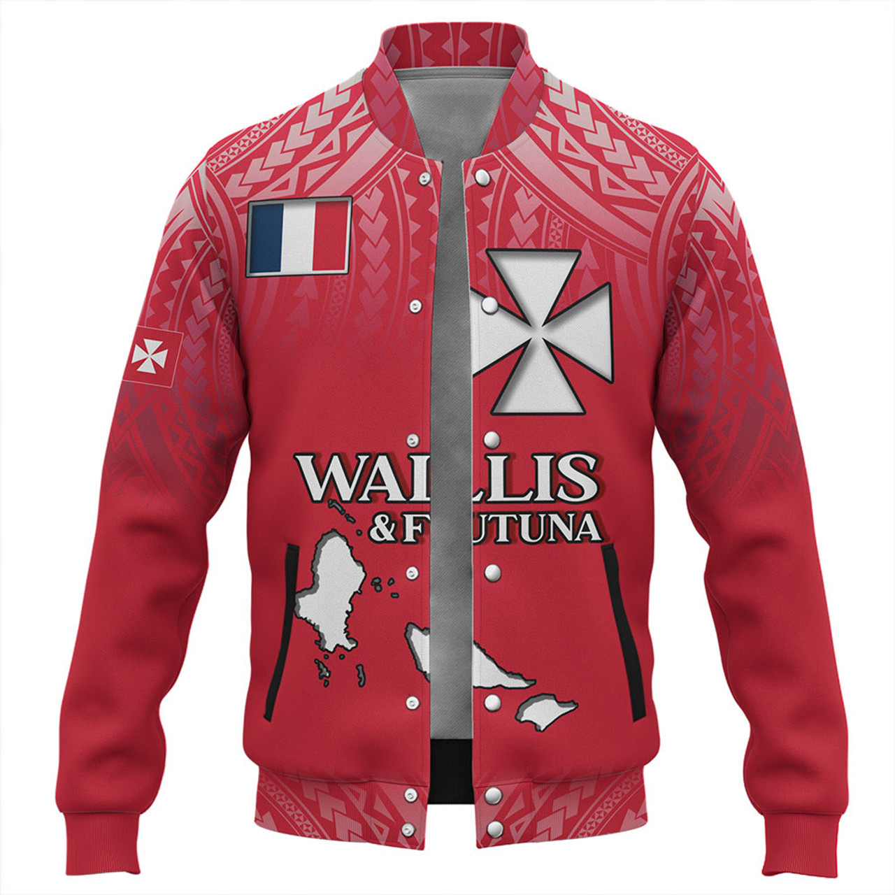 Wallis And Futuna Baseball Jacket Flag Color With Traditional Patterns