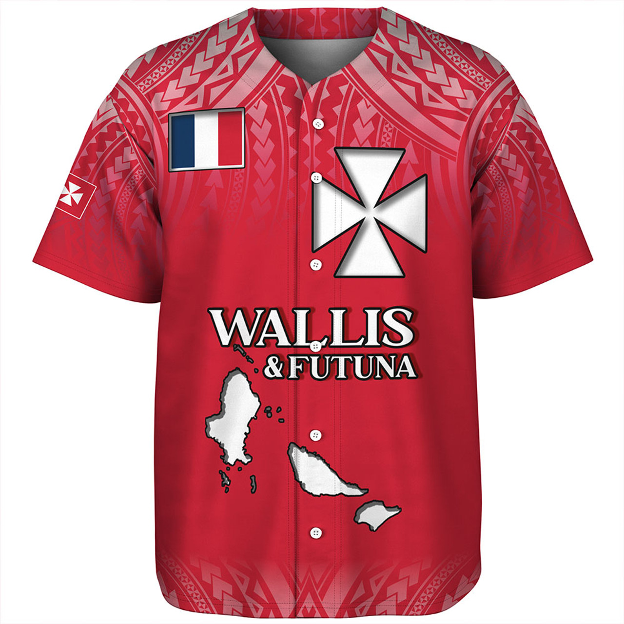 Wallis And Futuna Baseball Shirt Flag Color With Traditional Patterns