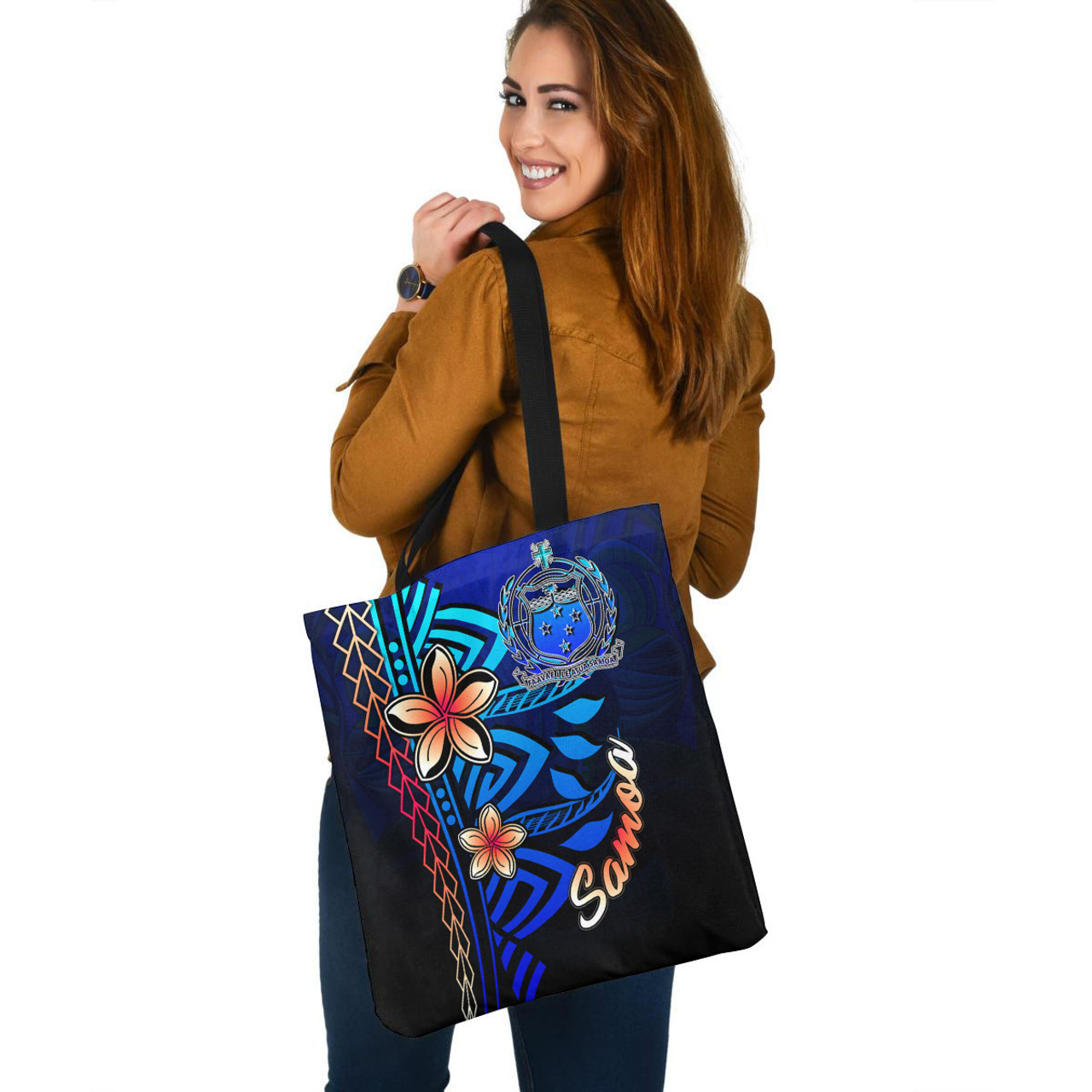 Samoa Custom Personalised Tote Bag Blue Vintage Tribal Mountain