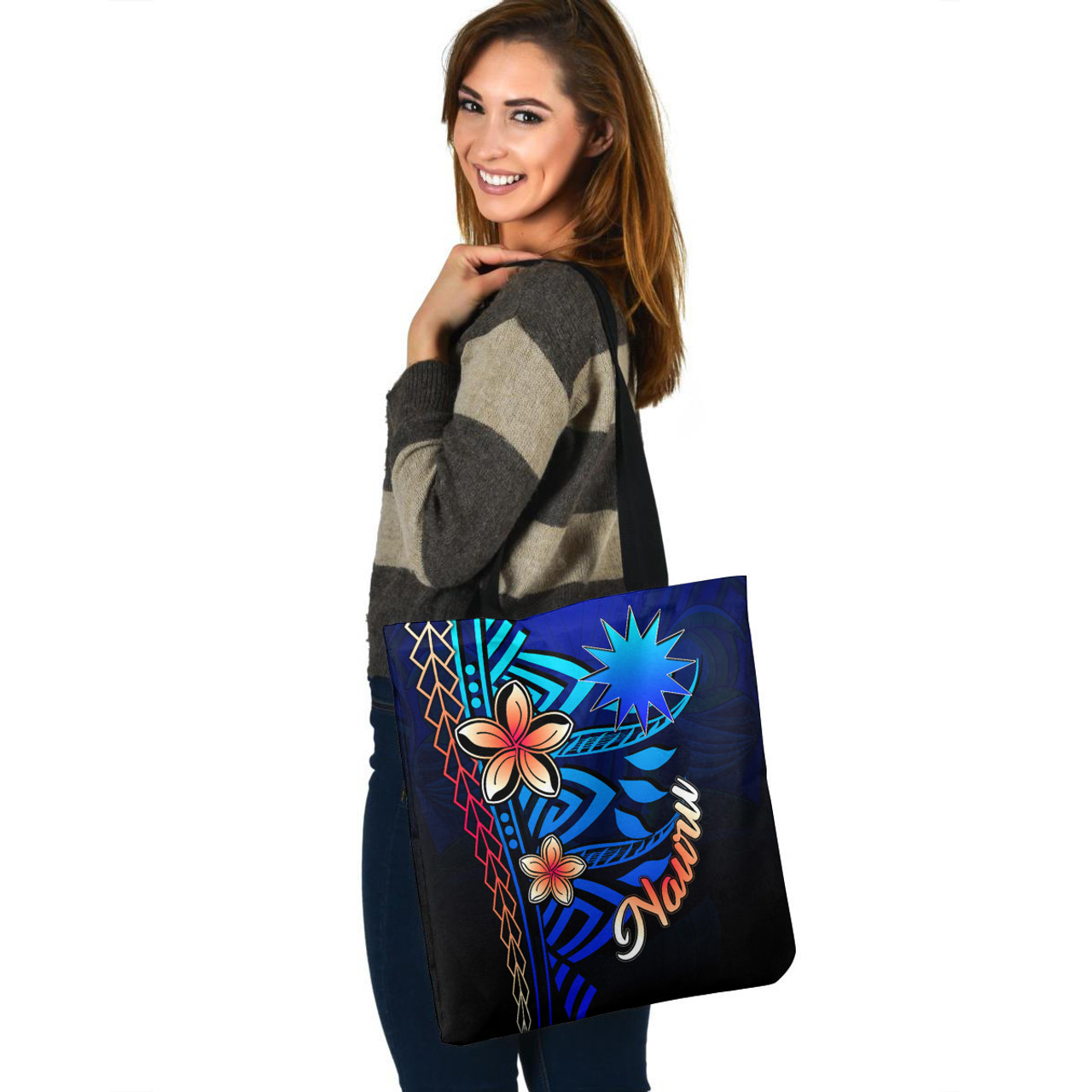 Nauru Custom Personalised Tote Bag Blue Vintage Tribal Mountain 2