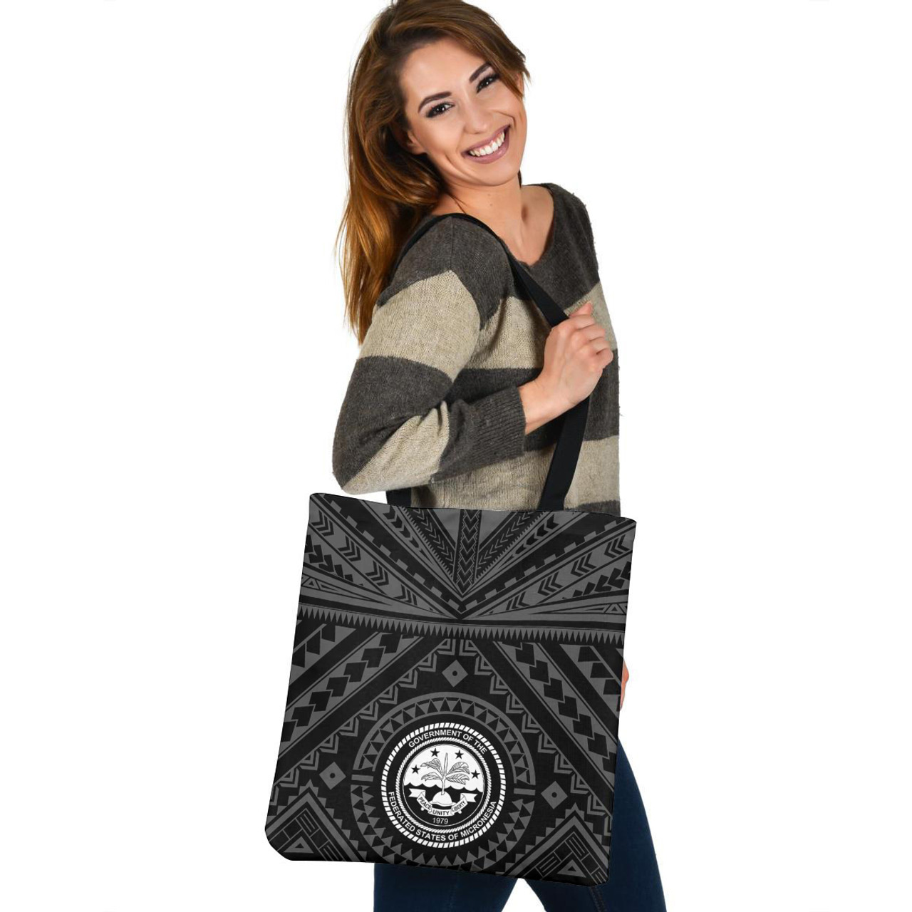 Federated States of Micronesia Custom Personalised Tote Bag Polynesian Tattoo Style