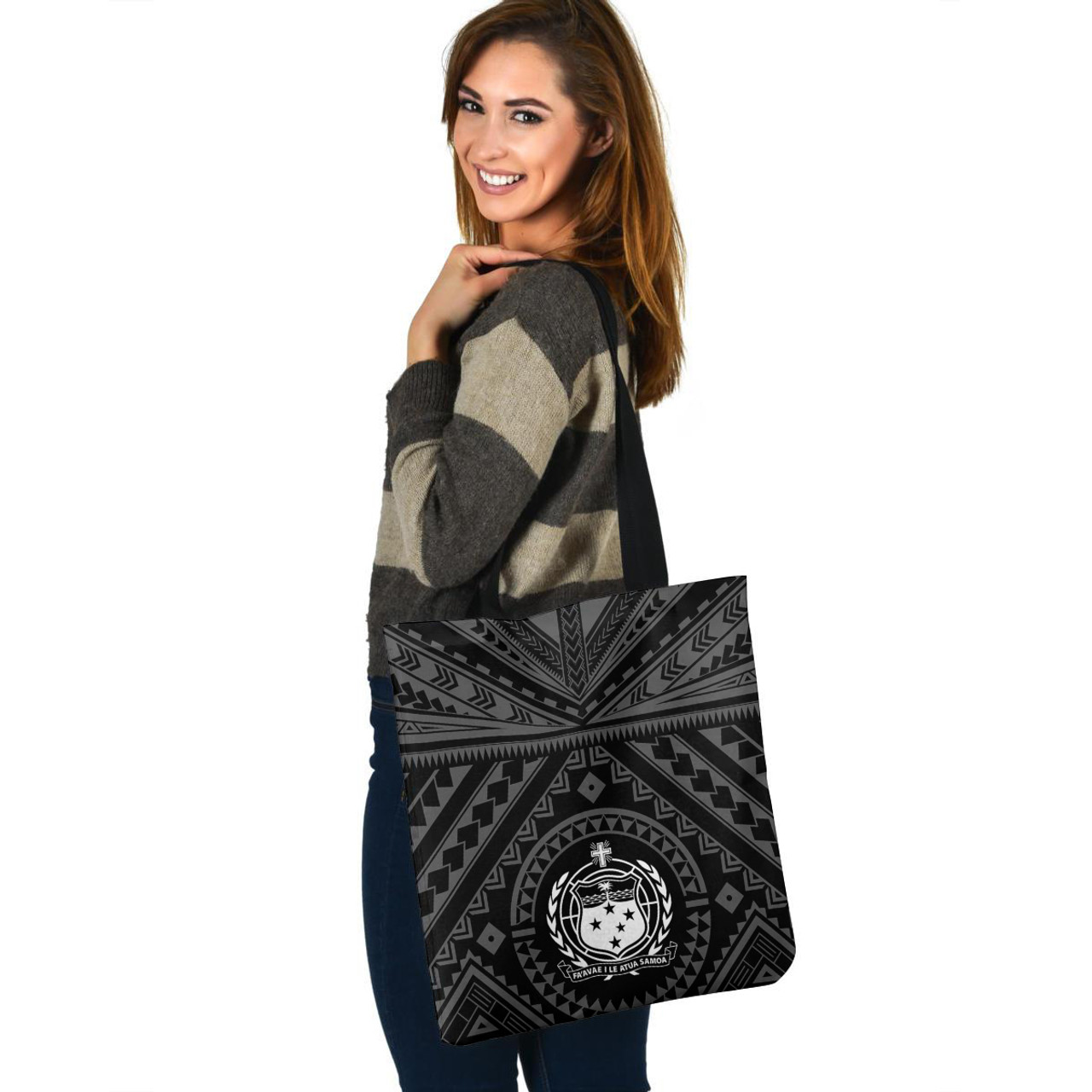 Samoa Custom Personalised Tote Bag Polynesian Tattoo Style 2