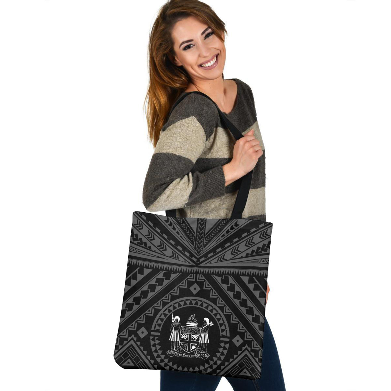 Fiji Crest Custom Personalised Tote Bag Polynesian Tattoo Style