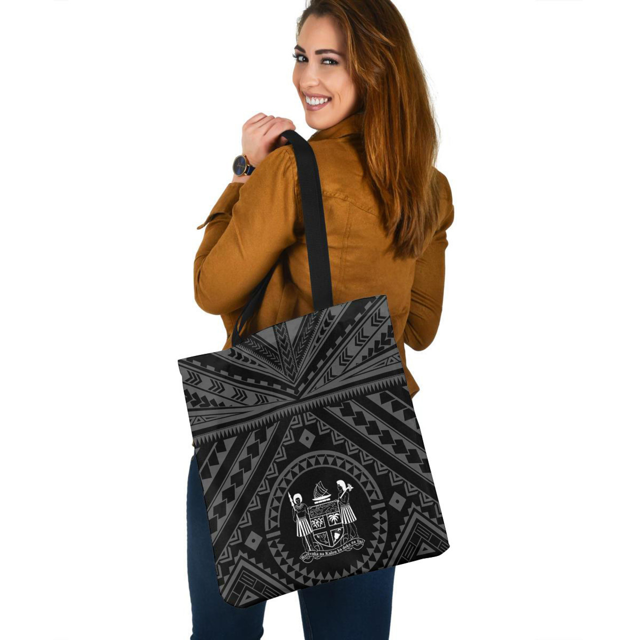 Fiji Crest Custom Personalised Tote Bag Polynesian Tattoo Style