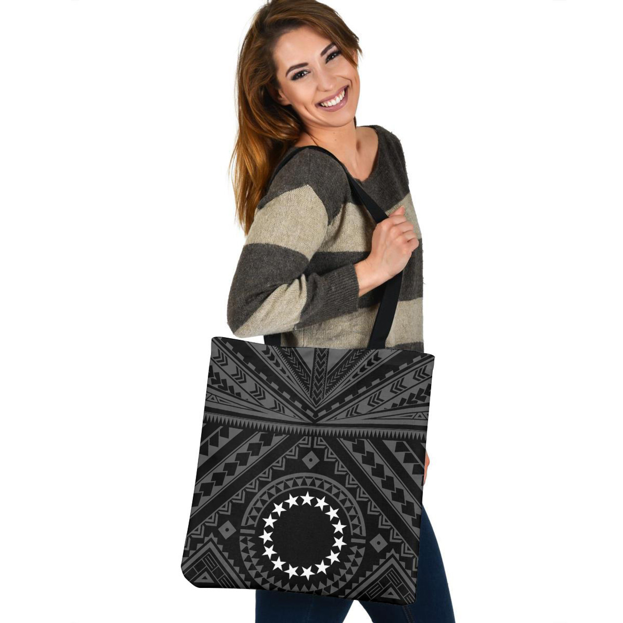 Cook Islands Custom Personalised Tote Bag Polynesian Tattoo Style