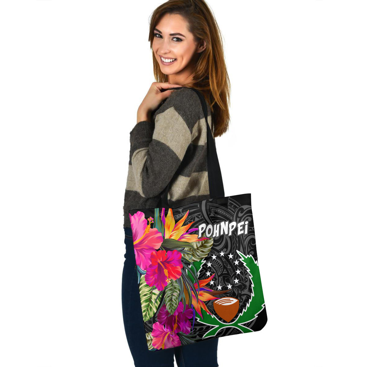 Pohnpei Custom Personalised Tote Bag Polynesian Hibiscus Pattern