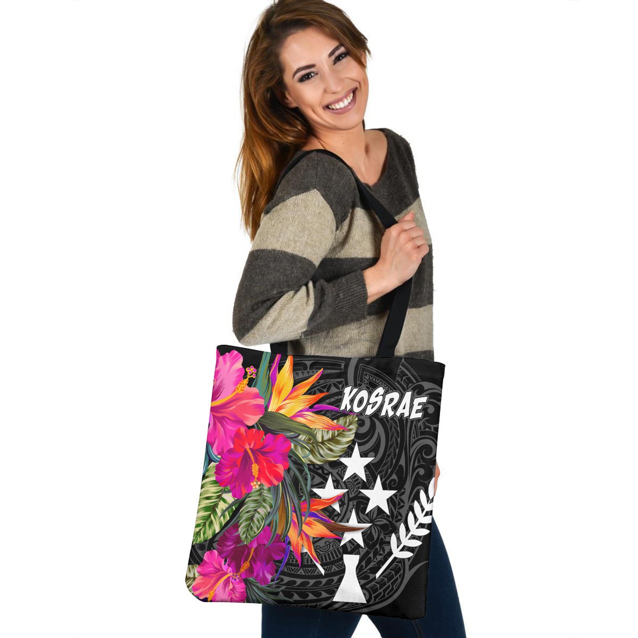 Kosrae Custom Personalised Tote Bag Polynesian Hibiscus Pattern