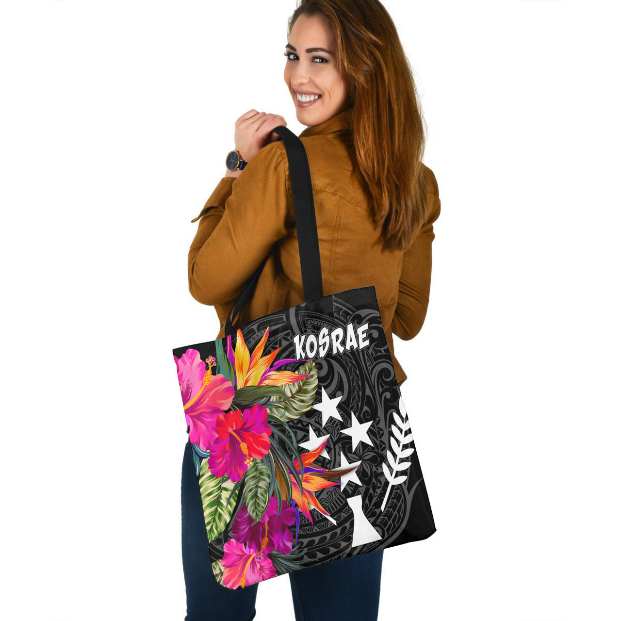 Kosrae Custom Personalised Tote Bag Polynesian Hibiscus Pattern