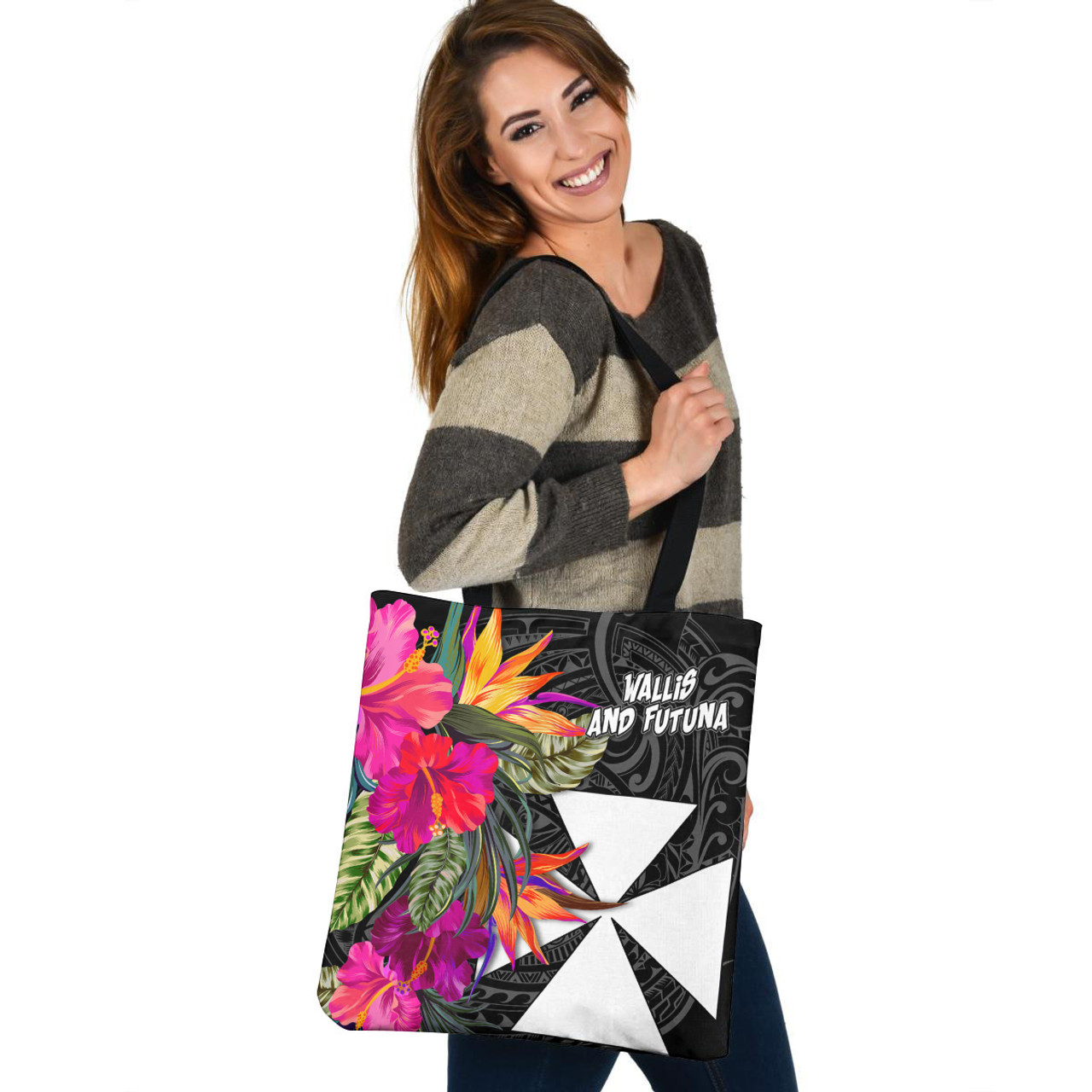 Wallis and Futuna Custom Personalised Tote Bag Polynesian Hibiscus Pattern