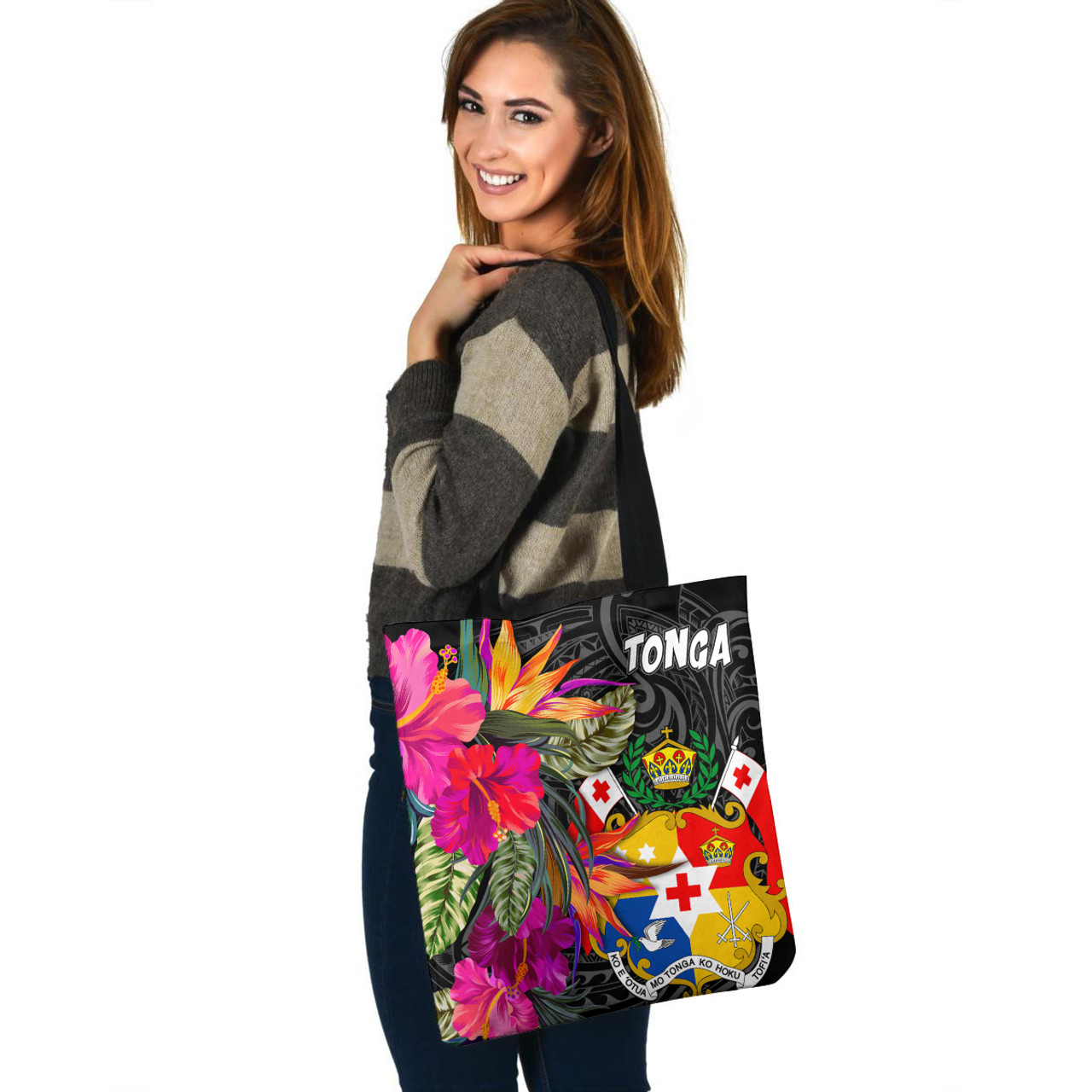 Tonga Custom Personalised Tote Bag Polynesian Hibiscus Pattern