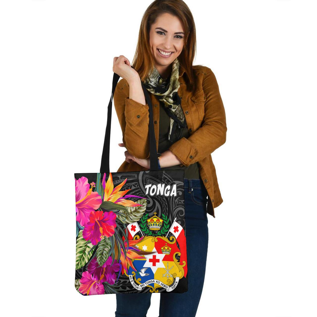 Tonga Custom Personalised Tote Bag Polynesian Hibiscus Pattern