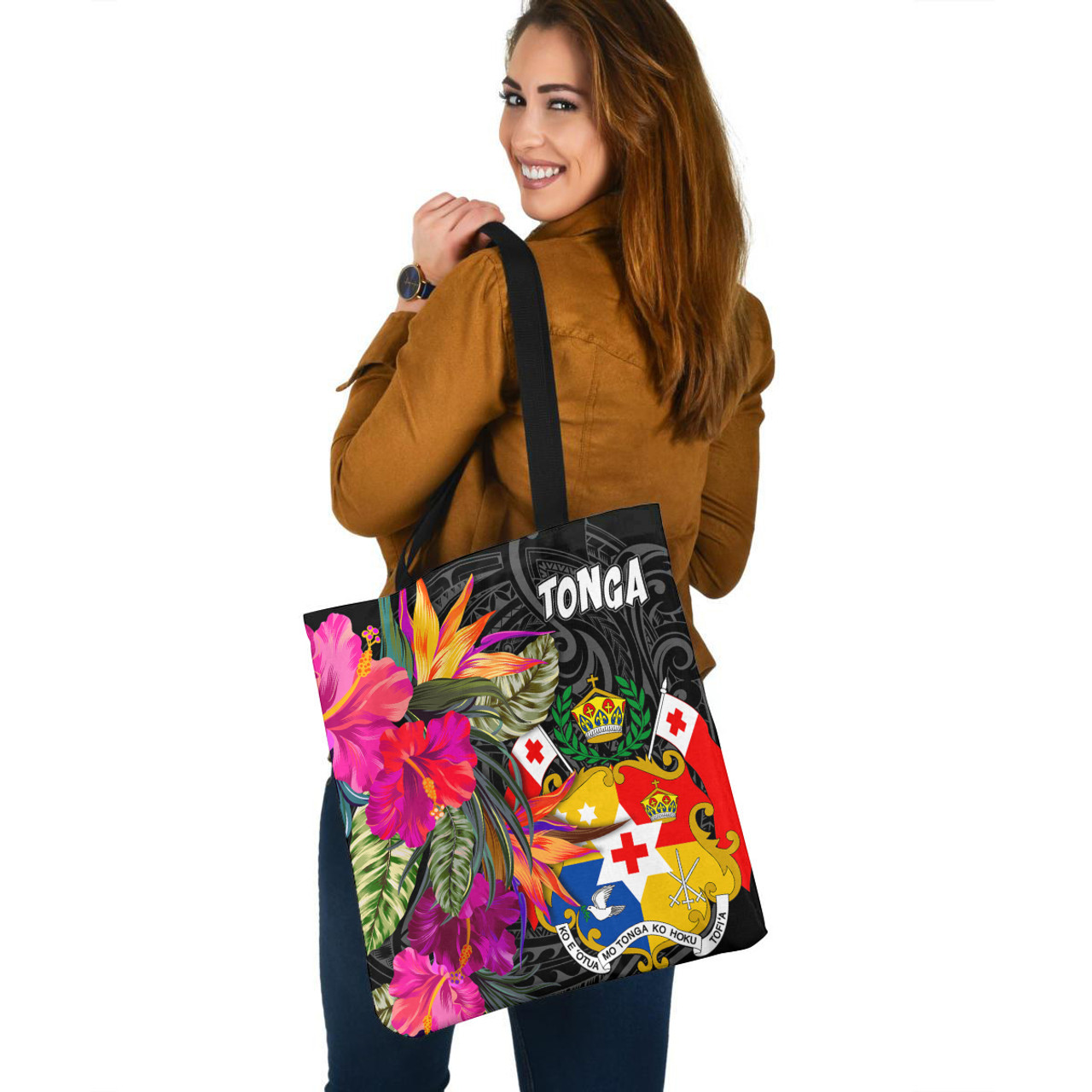 Tonga Custom Personalised Tote Bag Polynesian Hibiscus Pattern