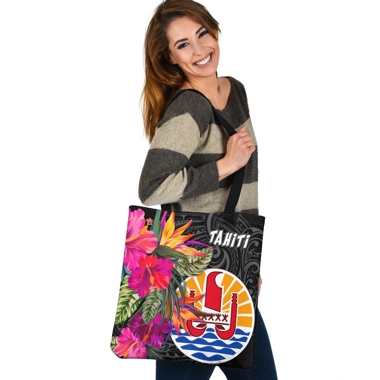 Tahiti Custom Personalised Tote Bag Polynesian Hibiscus Pattern