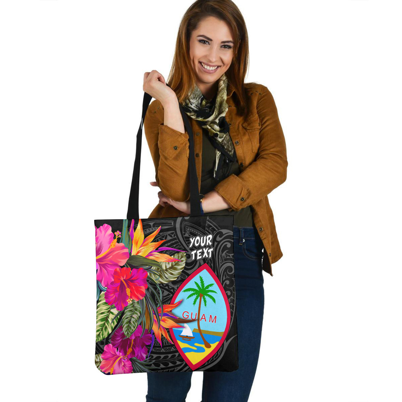 Guam Custom Personalised Tote Bag Polynesian Hibiscus Pattern