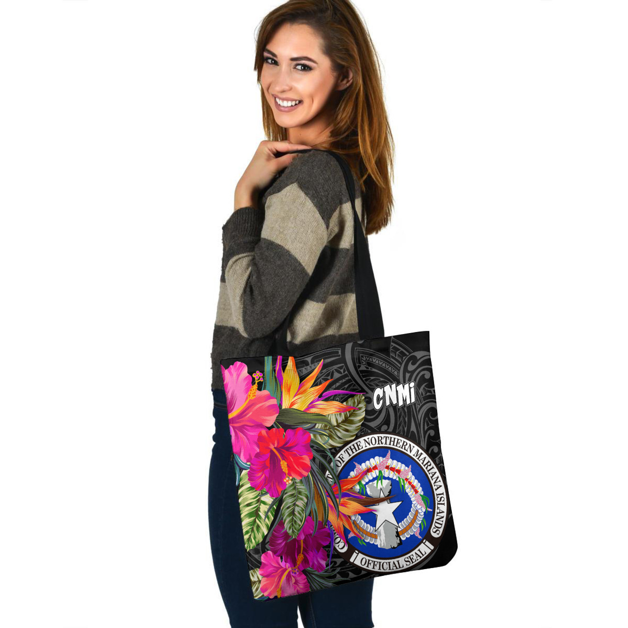 Northern Mariana Islands Custom Personalised Tote Bag Polynesian Hibiscus Pattern