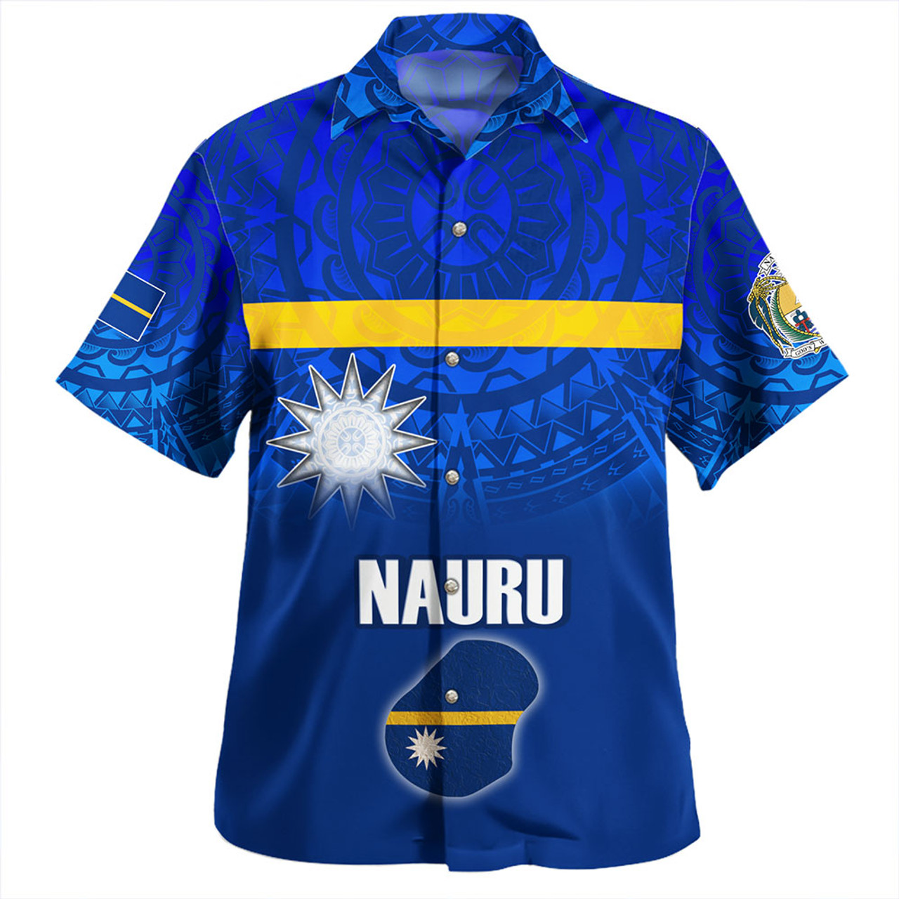 Nauru Hawaiian Shirt Flag Color With Traditional Patterns