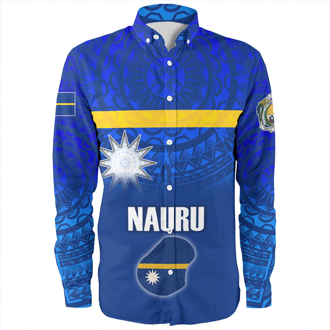 Nauru Long Sleeve Shirt Flag Color With Traditional Patterns