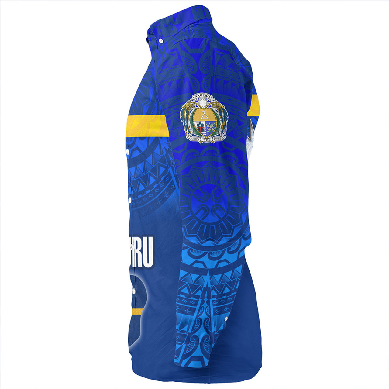 Nauru Long Sleeve Shirt Flag Color With Traditional Patterns