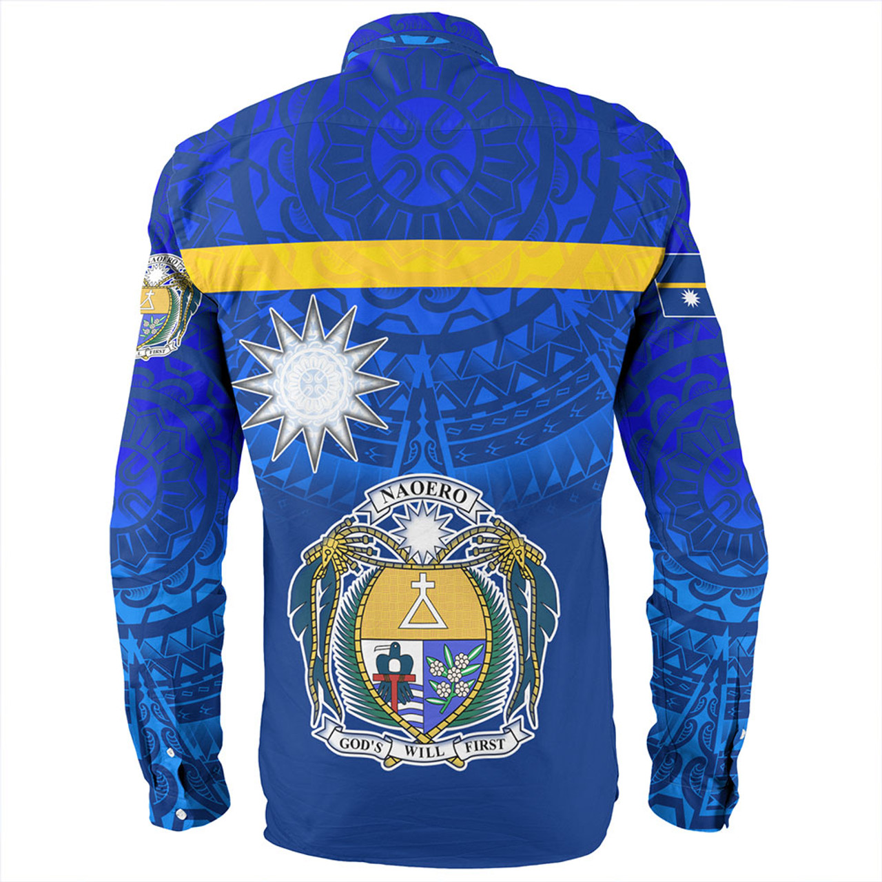 Nauru Long Sleeve Shirt Flag Color With Traditional Patterns