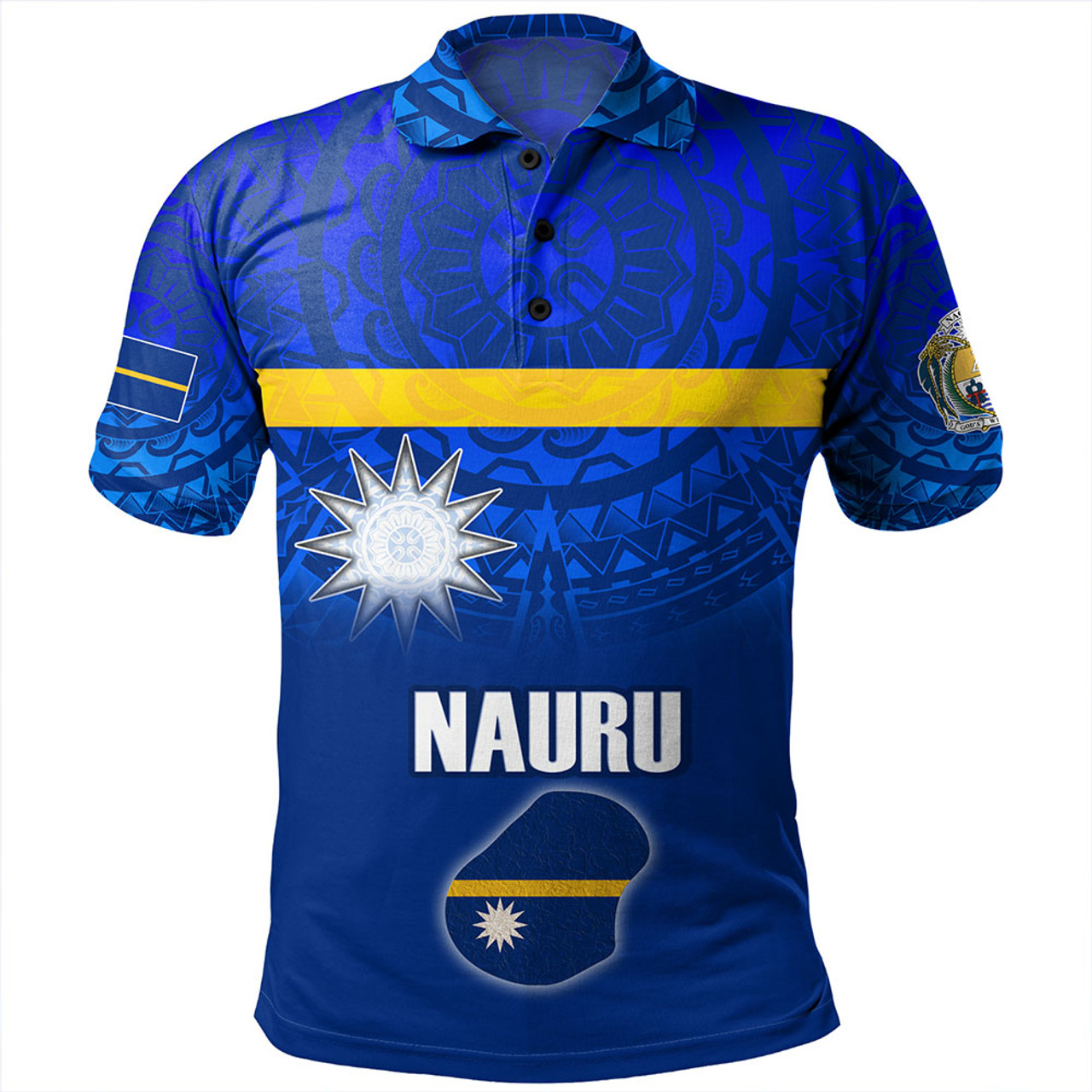 Nauru Polo Shirt Flag Color With Traditional Patterns