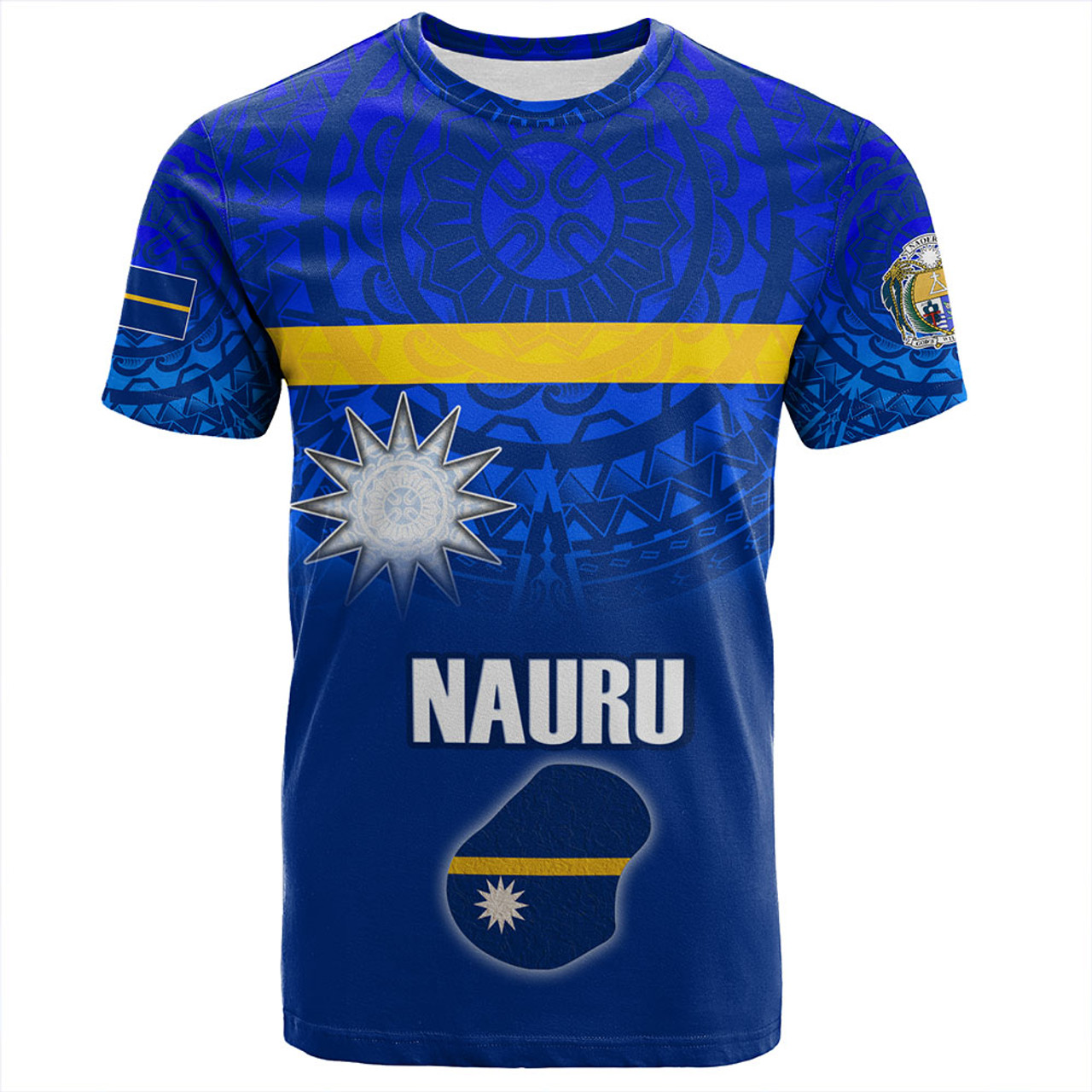 Nauru T-Shirt Flag Color With Traditional Patterns