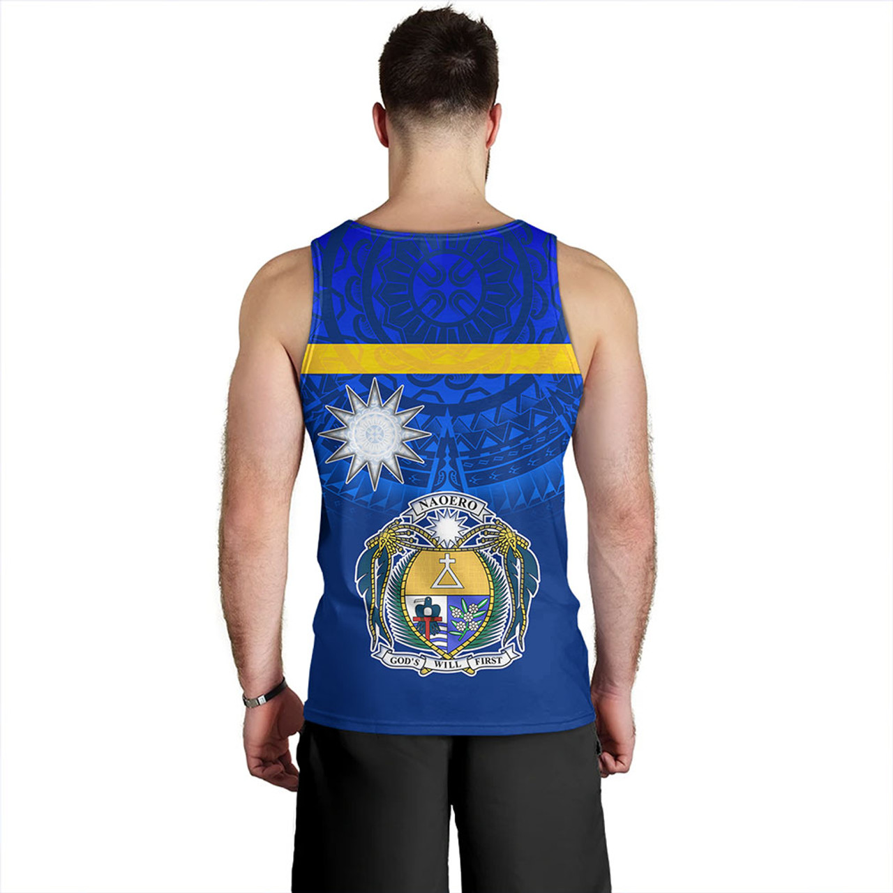 Nauru Tank Top Flag Color With Traditional Patterns