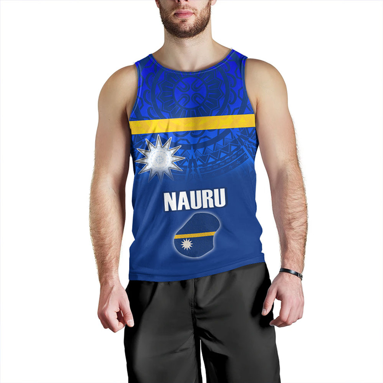 Nauru Tank Top Flag Color With Traditional Patterns
