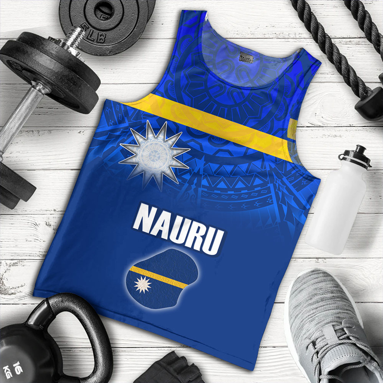 Nauru Tank Top Flag Color With Traditional Patterns