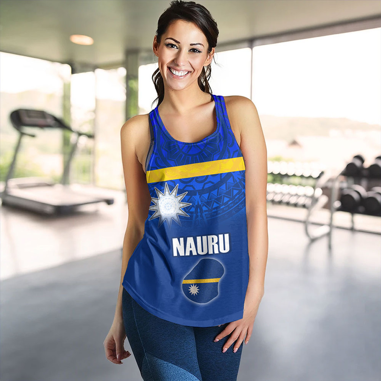 Nauru Women Tank Flag Color With Traditional Patterns