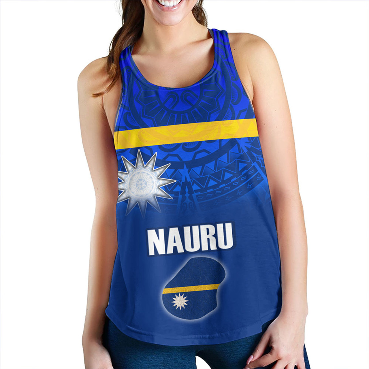 Nauru Women Tank Flag Color With Traditional Patterns