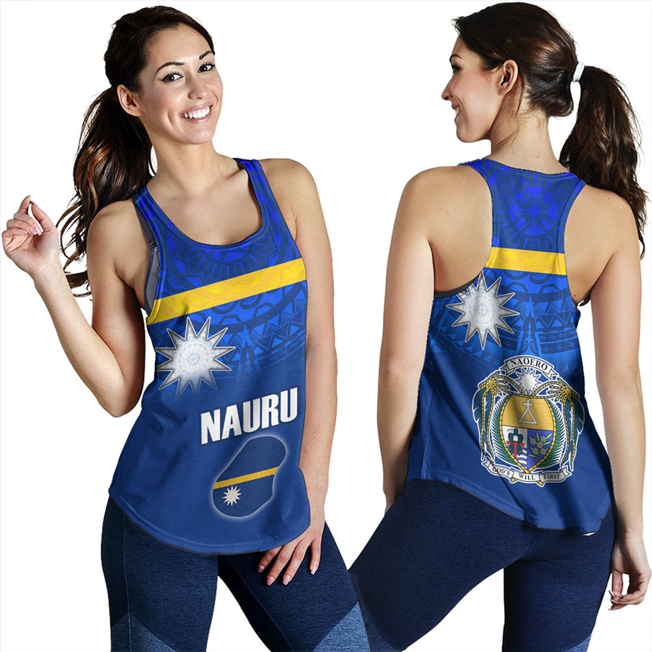 Nauru Women Tank Flag Color With Traditional Patterns