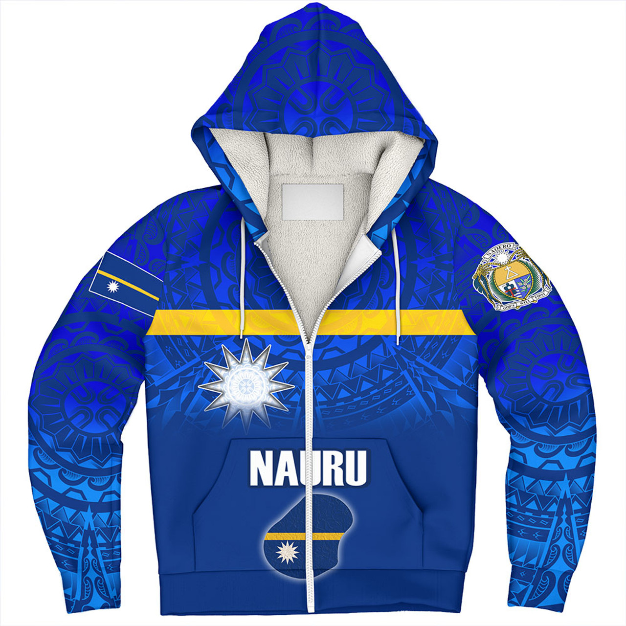 Nauru Sherpa Hoodie Flag Color With Traditional Patterns