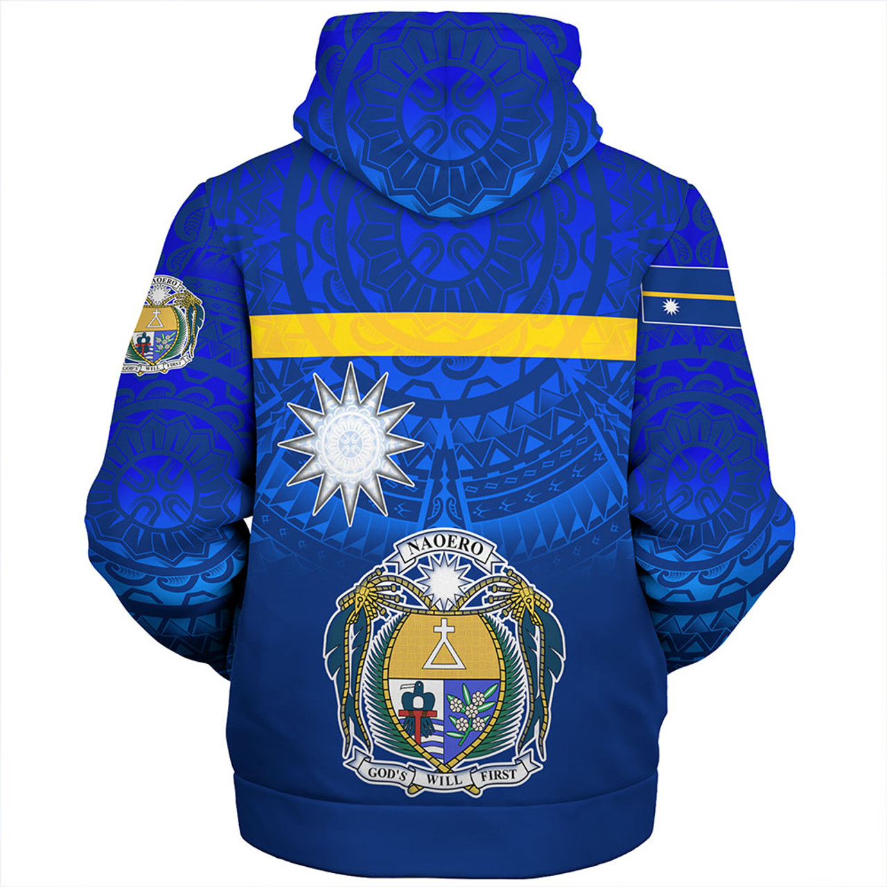 Nauru Sherpa Hoodie Flag Color With Traditional Patterns