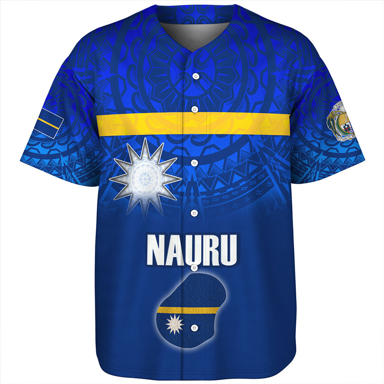 Nauru Baseball Shirt Flag Color With Traditional Patterns