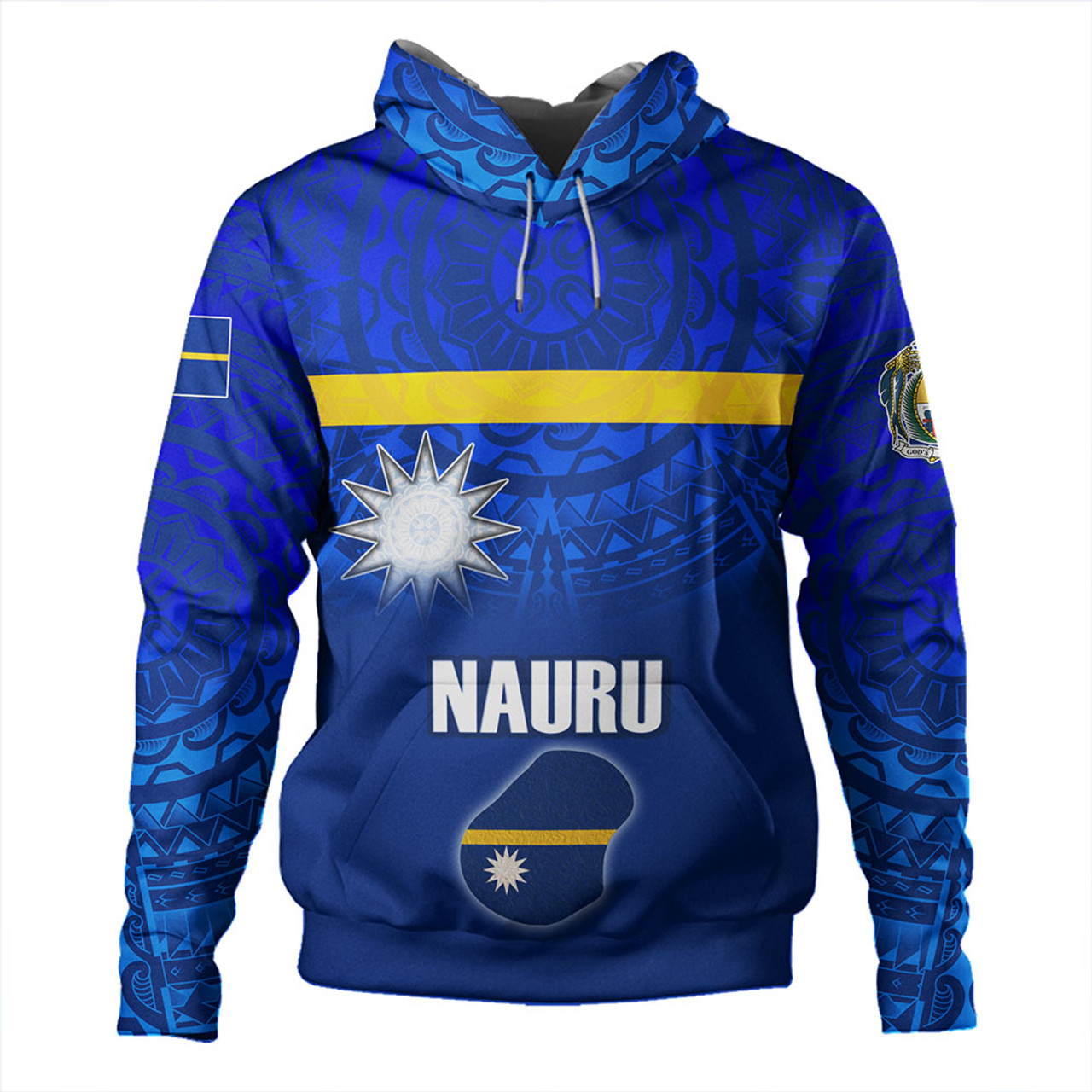 Nauru Hoodie Flag Color With Traditional Patterns