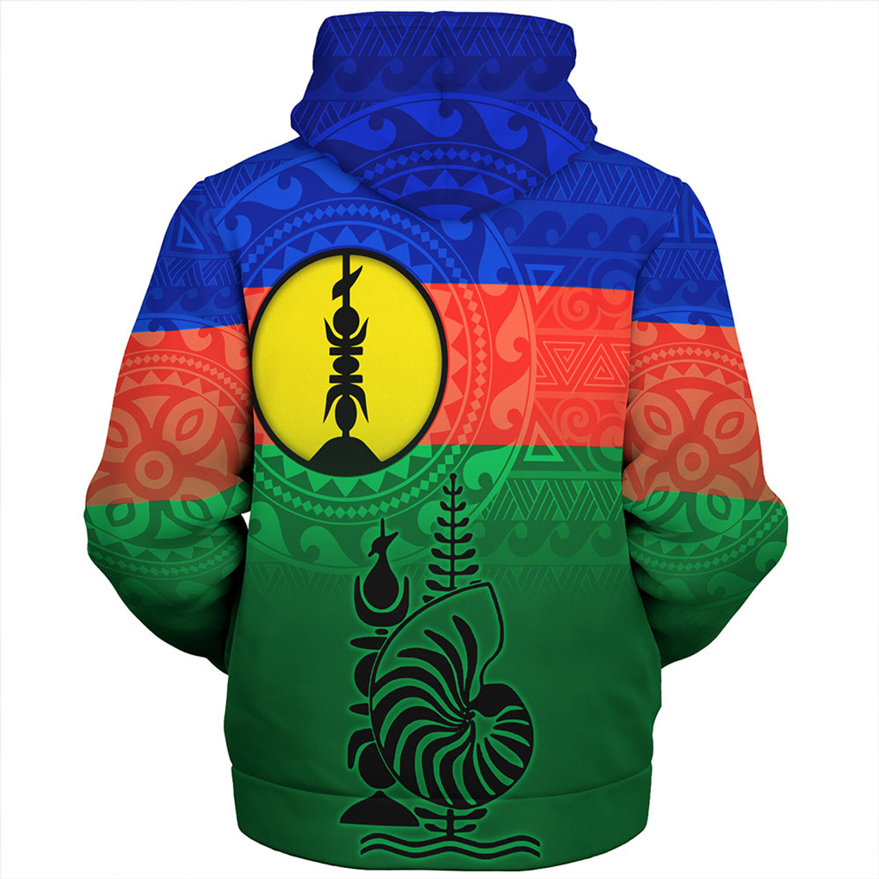 New Caledonia Sherpa Hoodie Flag Color With Traditional Patterns