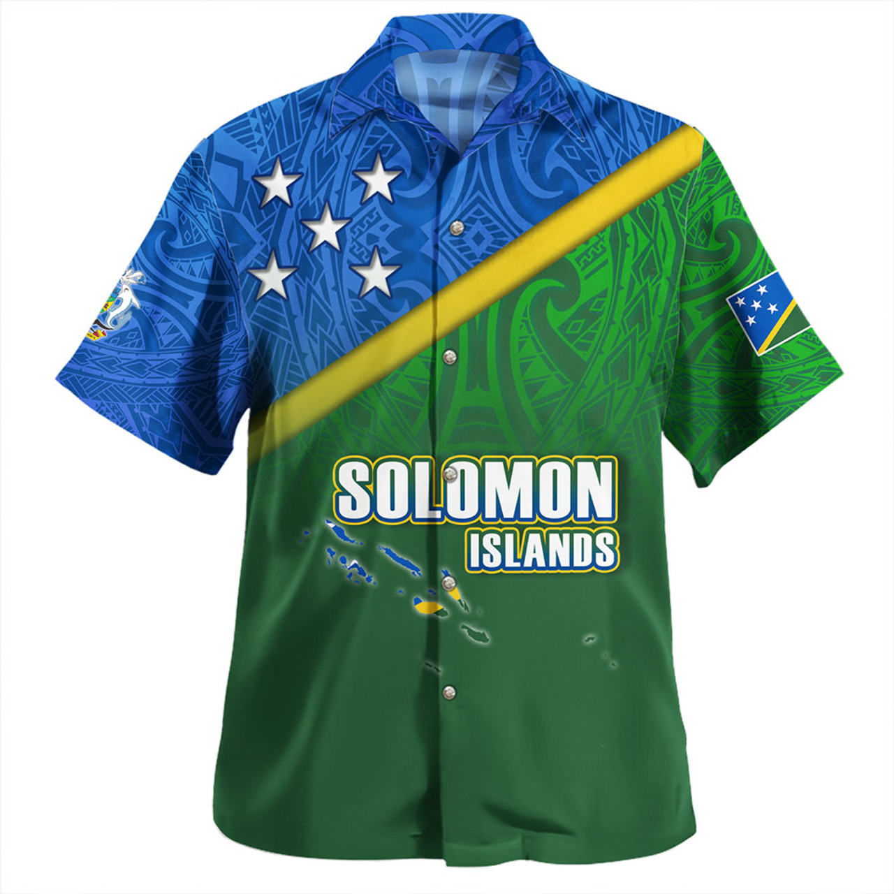 Solomon Islands Hawaiian Shirt Flag Color With Traditional Patterns