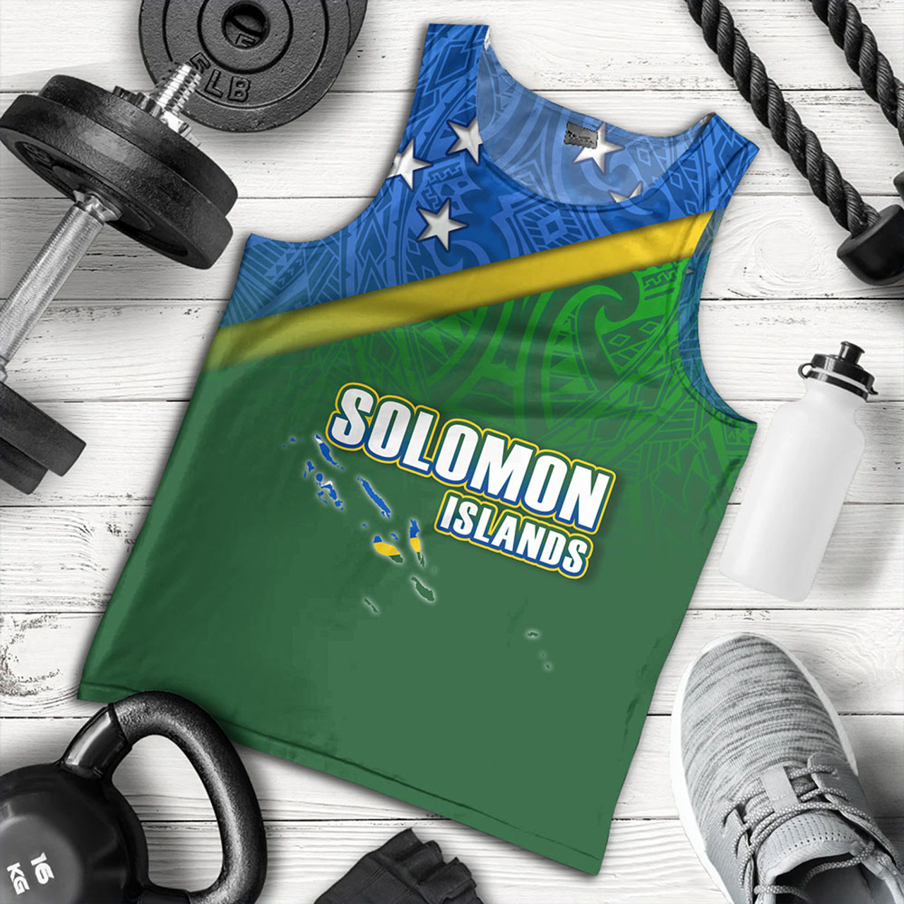 Solomon Islands Tank Top Flag Color With Traditional Patterns